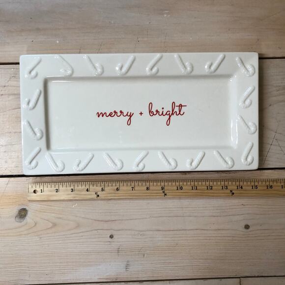 Merry Makers NWT "Merry and Bright" Serving Platter 15x7.5 Candy Cane - Picture 4 of 5